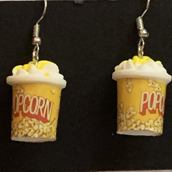 Popcorn Earring, Funny Food Earring, Gift Idea, Food Jewelry, Movie Earring - Picture 2 of 8